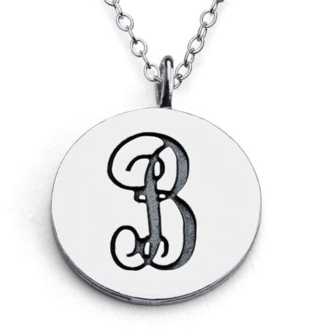 925 Sterling Silver Engraved Monogram Letter Initial B Pendant Necklace