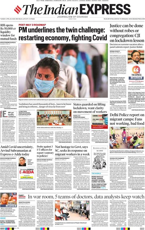Get Digital Access To The Indian Express Delhi April 28 2020 Issue