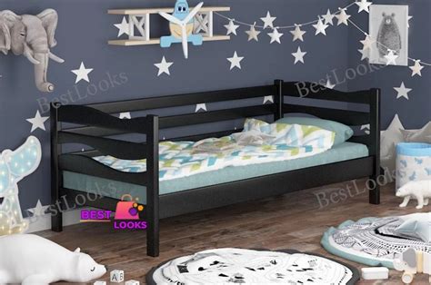 Детская Кровать односпальная 90х190 Wellmebely Волна сосна Венге Л6 ...