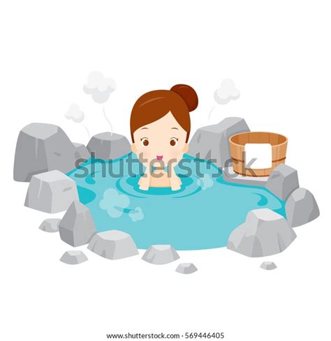 Girl Relaxing Hot Spring Bath Onsen Stock Vector Royalty Free