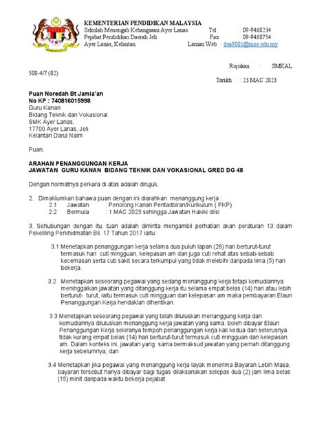 Surat Arahan Penanggungan Kerja Pdf