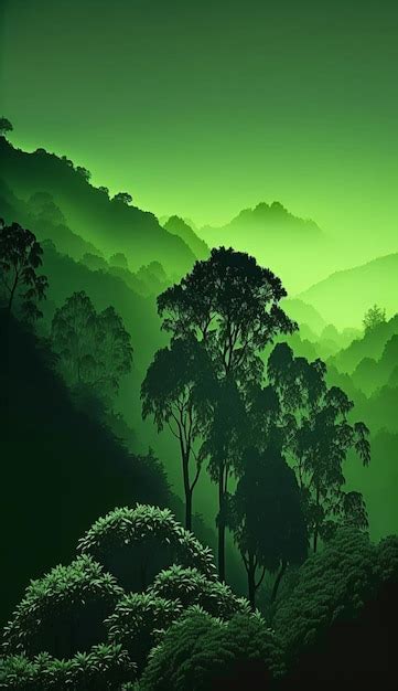 premium ai image  green poster   forest  trees  mountains