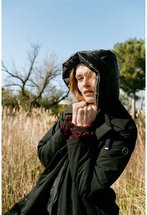 Vilma black parka-style long coat