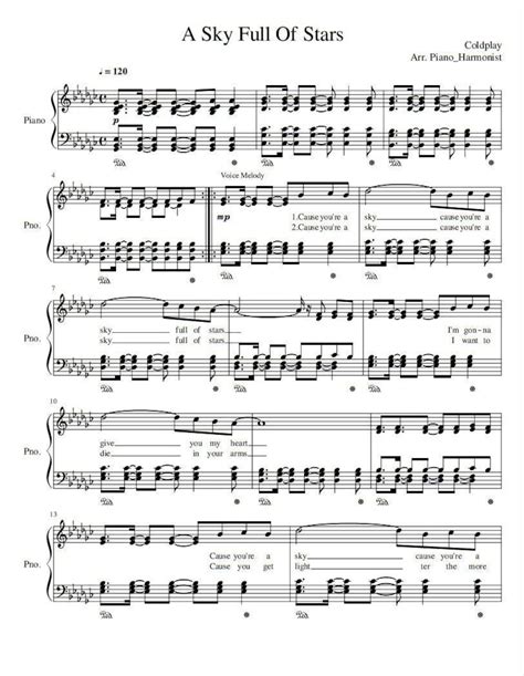 Coldplay A Sky Full Of Stars Piano Sheet Music Pdf Etsy