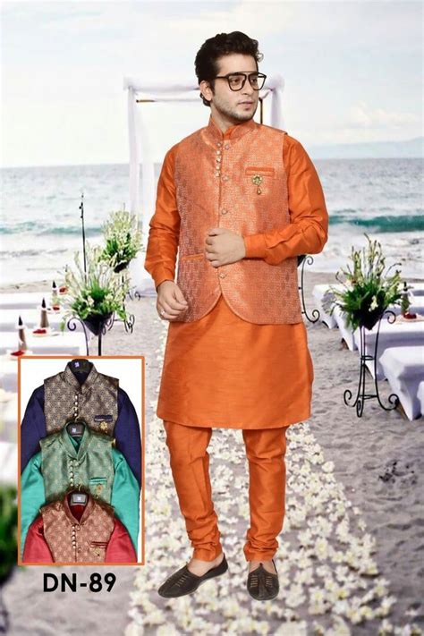 Party Wear Kurta Pajama And Koti Dn Men Kurta Pajama Size At