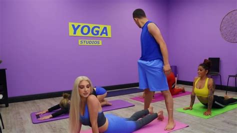 Blonde With Natural Boobs Seduces Yoga Instructor During Lesson
