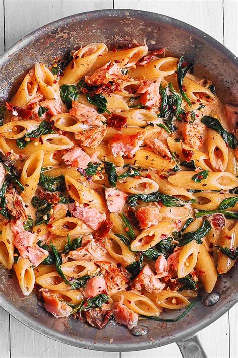 Salmon Pasta With Sun Dried Tomato Cream Sauce And Spinach Julias Album