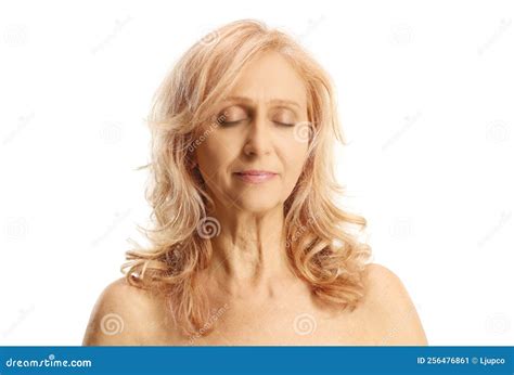 Mature Woman With Bare Shoulders Posing With Closed Eyes Stock Image Image Of Face Beautiful