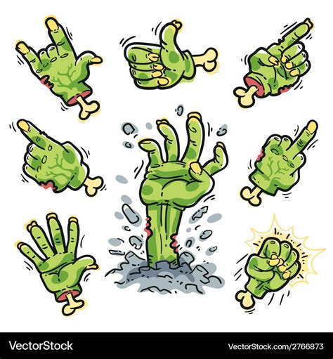 Cartoon Zombie Hands Set For Horror Design Vector Image