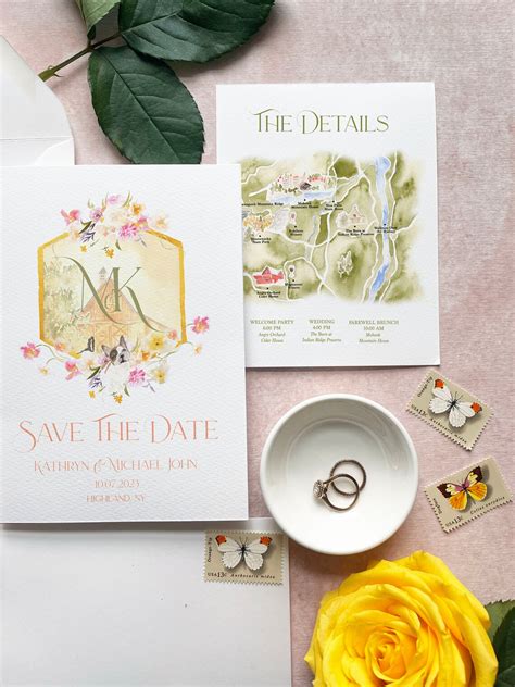 Custom Watercolor Wedding Invitation Suite Watercolor Crest Etsy