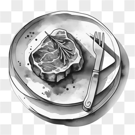 Download Artistic Steak Drawing With Rosemary Fork And Knife Sketches