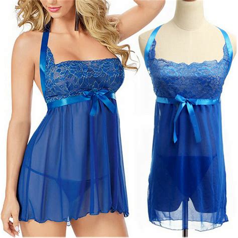 Blue Women S Sexy Lingerie Lace Babydoll Sleepwear Dress Underwear Set Nightwear Ebay