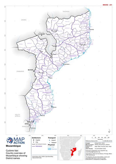 Reference Map Of Mozambique Districts Datasets Mapaction