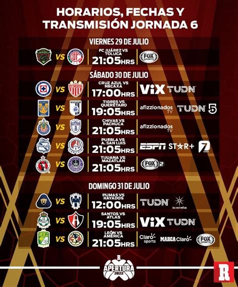 Liga Mx Fechas Horarios Y Canales Para Ver La Jornada 6 Del Apertura 2022