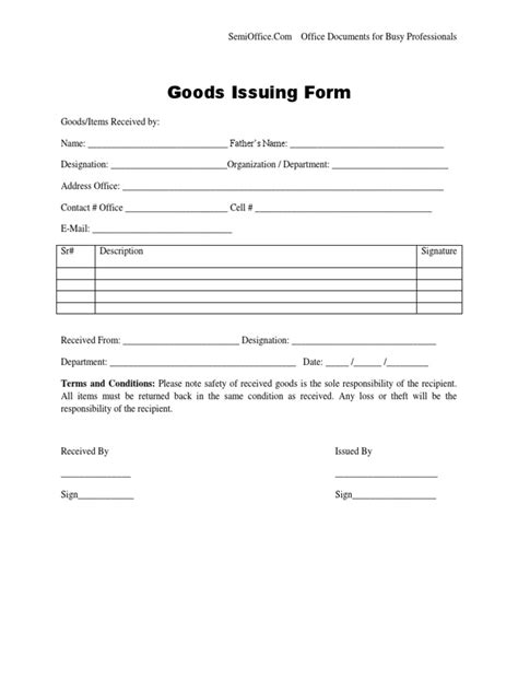 Goods Issuance Form Format Pdf