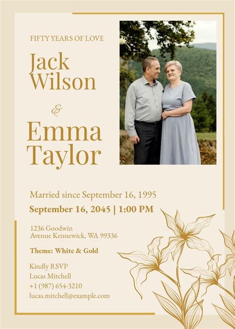 golden wedding anniversary invitation template  edit