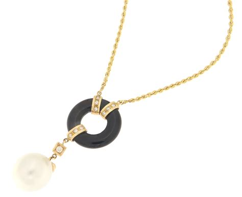 pearl diamonds onyx  karat yellow gold pendant necklace  sale