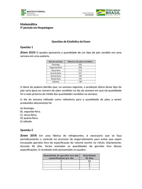 Questoes De Estatistica Do Enem - Questões de Estatística do Enem 2019-2021 | PDF