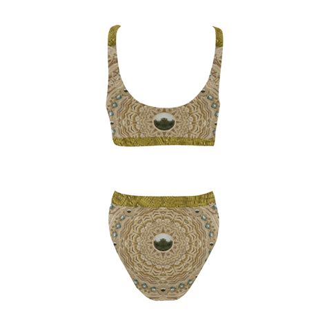 Golden Forest Silver Tree In Wood Mandala Sport Top High Waisted Bikini Swimsuit Model S