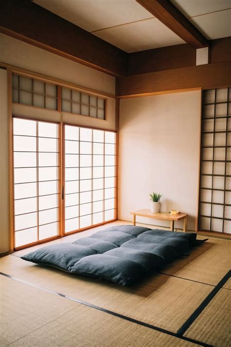 Traditional Japanese Tatami Room With A Shikibuton Mattress Laid Out