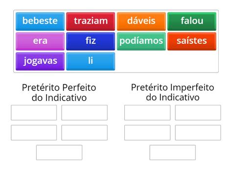 Pretérito Perfeito ou Pretérito Imperfeito do Indicativo? - Group sort