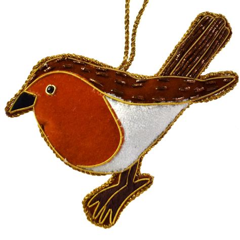 Embroidered Robin Hanging Decoration Shiny Happy Eco