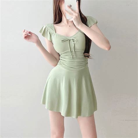 Conservative One Piece Swimsuit Korean Macaron Color Leisure Seaside Vacation Hot Spring