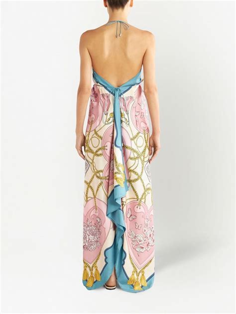 Etro Halterneck Handkerchief Maxi Dress Blue Farfetch