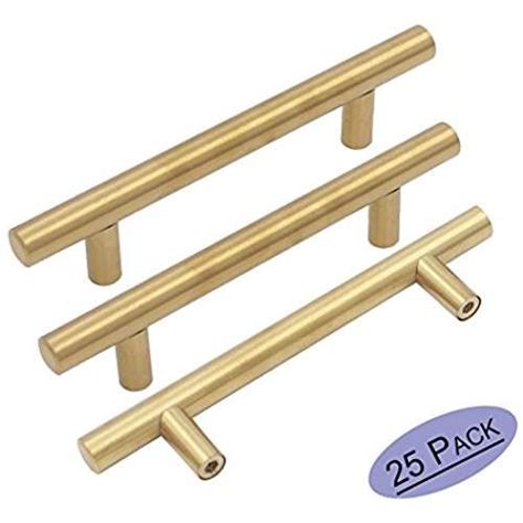 Goldenwarm 25pcs Brushed Brass Kitchen Cabinet Hardware Handle 1 2 Diameter T Bar Handles Furn