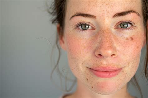 A Woman With Freckles On Her Face And A Freckle On Her Face Premium