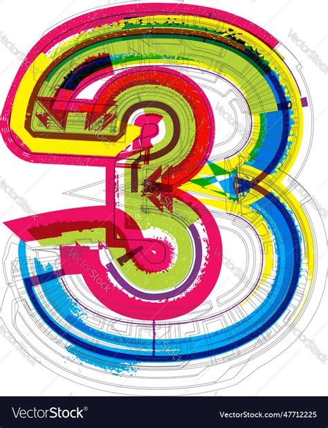 Art sketched fonts number symbols number 3 Vector Image