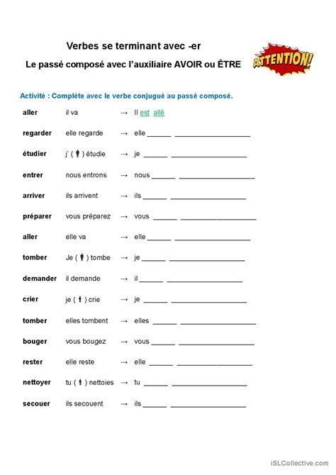 Passé Composé Auxiliaires AVOIR et Ê Français FLE fiches pedagogiques