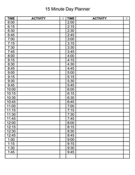 15 Minute Day Planner Template Download Printable PDF | Templateroller