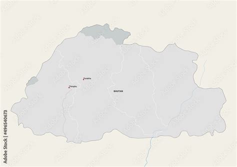 Isolated map of Bhutan with capital, national borders, important cities ...