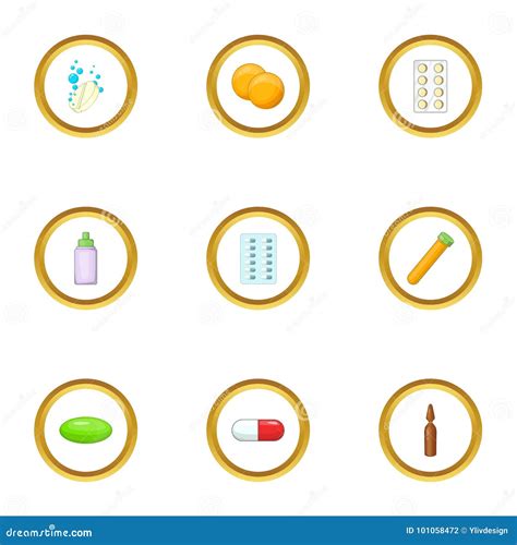 Medication Icons Set Cartoon Style Stock Vector Illustration Of