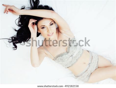 Sexy Beautiful Brunette Woman Lying Bed Stock Photo Shutterstock