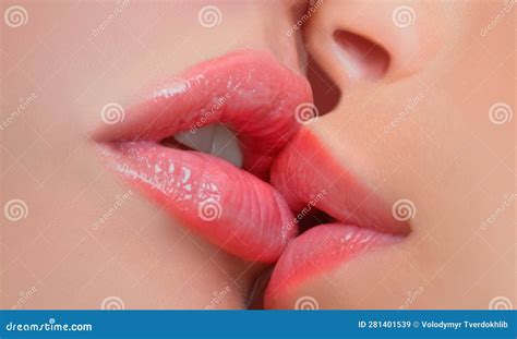 Two Lesbian Friends Kissing Sensual Lips Kisses Passion And Sensual Touch Stock Image Image