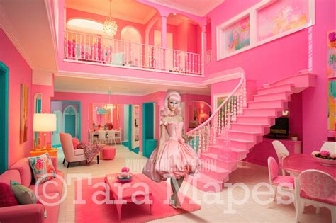 Dollhouse Livingroom Digital Backdrop Pink Doll House Living Room