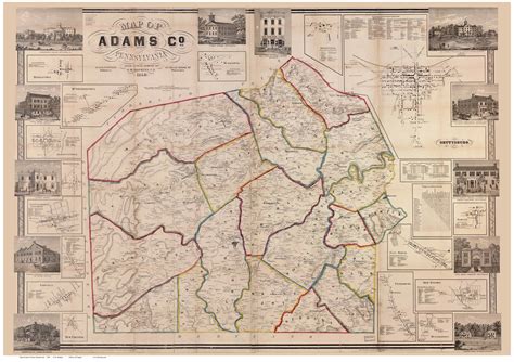 Adams County Pennsylvania 1858 Copy 3 - Old Map Reprint - OLD MAPS