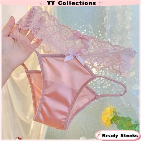 Ready Stock Underwear Women Panties Mid Waist Ice Silk Lace Cute Briefs Lingerie Seluar Dalam