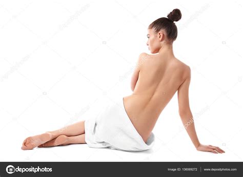 Beautiful Naked Woman Towel White Background Stock Photo By Belchonock 136069272
