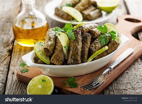 stuffed grape leaves rice images stock  vectors