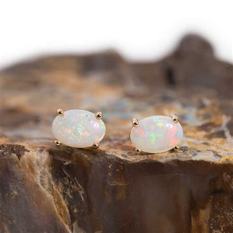 Bright White 14kt Gold Australian White Opal Stud Earrings