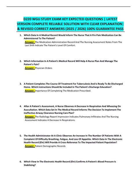 D220 WGU STUDY EXAM KEY EXPECTED QUESTIONS | LATEST VERSION COMPLETE ...