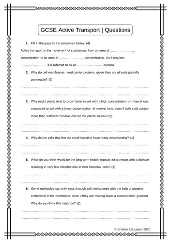 Gcse Biology Active Transport Practice Questions Teaching Resources