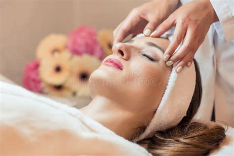 Rejuvenating Facial Treatment Model Getting Lifting Therapy Massage In