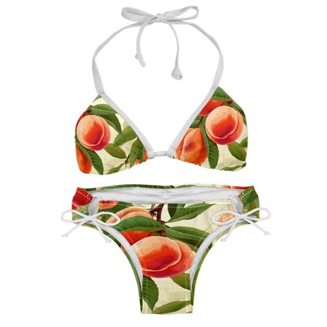 Peach Stylish Bikini Set With Detachable Sponge Adjustable Strap 2 Pack One Piece Swimsuits