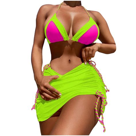 Wreesh Womens Bikini Set With Swim Skirt Bathing Suit Mini Wrap Skirt Beach Cover Up Swimsuit