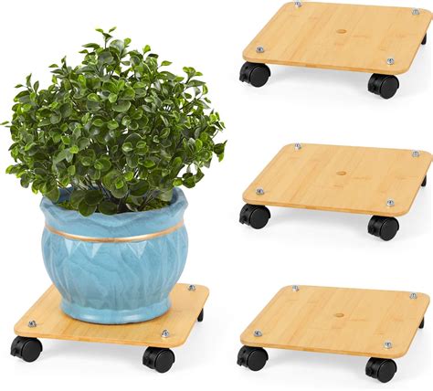 BTY Lot de 3 supports de plantes à roulettes robustes avec roulettes