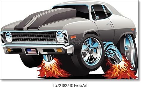 Free Art Print Of Classic American Muscle Car Hot Rod Cartoon Isolated